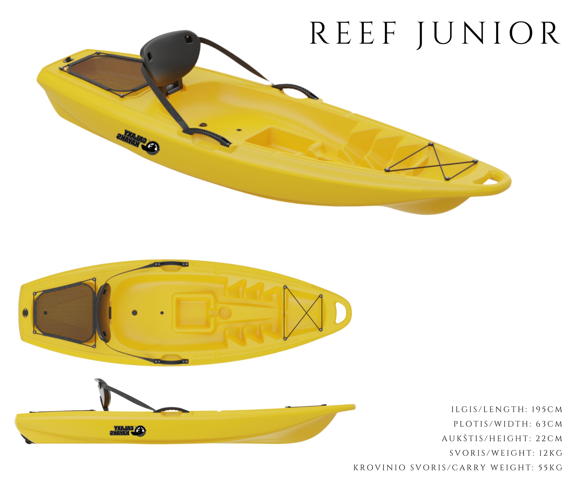 Galaxy Reef Junior kajakas matmenys